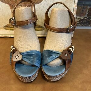 Gianvito Rossi Blue & Brown Leather High Platform Sandals  size 38 (7.5)